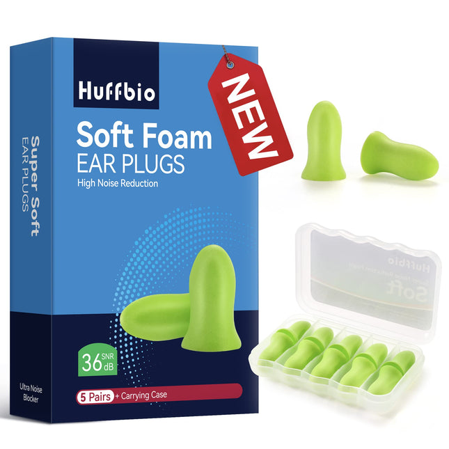HUFFBIO Density Adaptive Acoustic Foam Earplugs for Sleeping - Laboratory-Tested 36dB Sound Attenuation, Hypoallergenic &amp; Breathable for Side Sleepers, Travel, Office