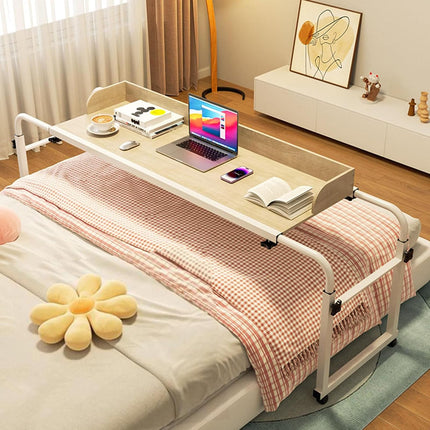 GXQFC Overbed Table with Wheels, Nursing Table on Wheels, Height Adjustable Desk, PC Table Over Bed Computer Table, Mobile Laptop Notebook Stand for Bedroom/Hospital (Color: Wood)