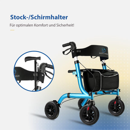 Safe Age Rollator foldable and lightweight with seat - walking aid for seniors, rollator for the home indoor &amp; outdoor - with backrest and walking stick holder
