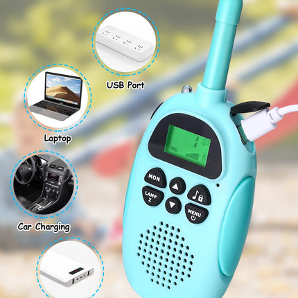 2 Pack Walkie Talkies for Kids, Rechargeable Walkie Talkies, 22-Channel Children's Radio Toys for Boys and Girls, Outdoor Adventures, Camping, Hiking - Pink and Blue