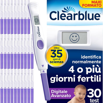 Clearblue Advanced Digital Ovulation Test. Increase your chances of getting pregnant. Includes 1 digital stick holder and 30 sticks.
