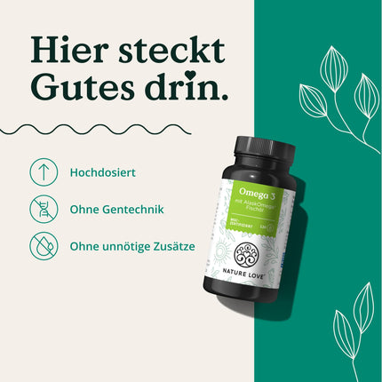 Omega 3 - high dose with 650mg Omega 3 fatty acids per daily dose - 120 small capsules with premium raw material AlaskOmega® (MSC-certified) - produced in Germany without additives
