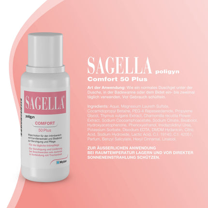 SAGELLA poligyn - Comfort 50 Plus: Intimate wash lotion with chamomile extract and bisabolol, intimate care from menopause, 500 ml