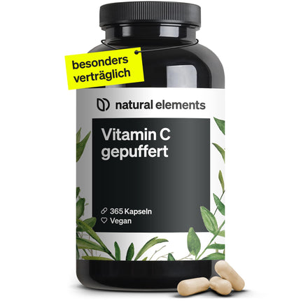 Vitamin C 500mg – 365 Capsules – Premium: From plant fermentation &amp; buffered (pH-neutral, acid-free, gentle on the stomach) – Laboratory-tested, vegan and produced in Germany