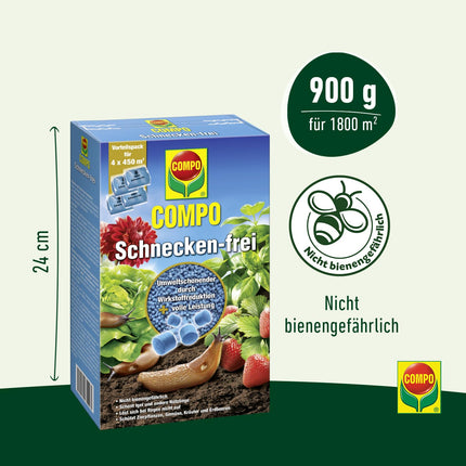 COMPO Snail-free - Slug pellets - rainproof - granules against snails in a value pack - sufficient for up to 1800 m² - 4 x 225 g, snail-free