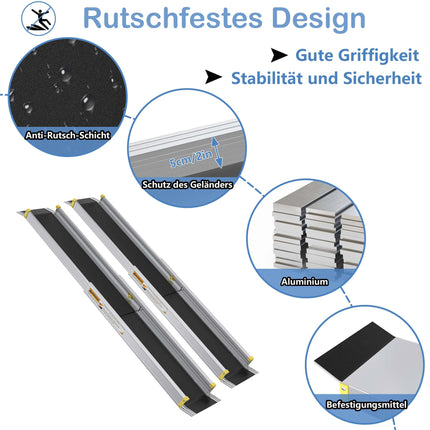 Aufun 2pcs Wheelchair Ramp Aluminum Telescopic 91-152.5cm with Bag, Non-Slip Extendable Telescopic Ramp with 272KG Loading Capacity Ideal for Manual Wheelchairs, Electric Wheelchairs and Rollators