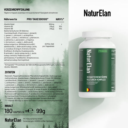 Probiotics PLUS Cultures Complex for intestinal cleansing - 180 Capsules with 30 bacterial strains, 20 billion CFU/daily dose, enteric-coated &amp; vegan, with Lactobacillus &amp; Bifidobacteria, 3 months, intestinal flora