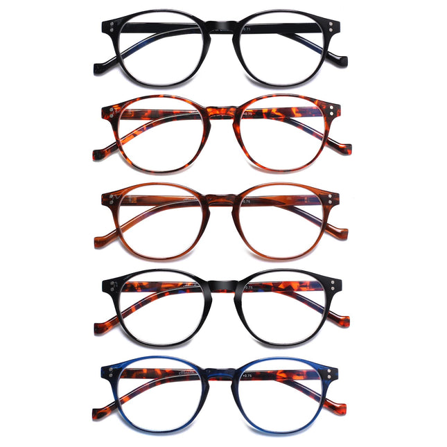 COJWIS 5 Pack Reading Glasses Blue Light Filter for Women Men Spring Hinge Glasses Anti-Fatigue Anti-Glare UV Reading Aid (5 Pack Color, 2.00, multiplier_x)