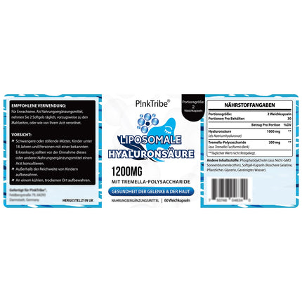 Liposomal Hyaluronic Acid Capsules - High Dose with 1200mg Hyaluronic Acid, High Molecular Weight Hyaluronic Acid (500-700 kDa), Free from Additives, 60 Capsules (2 Pack)