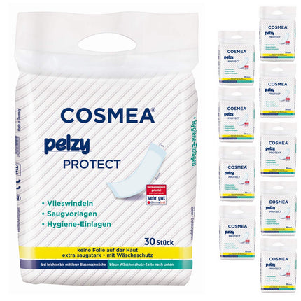 Cosmea Pelzy Protect nonwoven diapers/absorbent pads, for postpartum women, for daily care, extra absorbent, value pack (10 x 30 pieces) Incontinence &amp; postpartum pads
