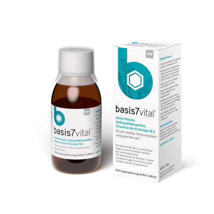 basis 7 vital to strengthen the immune system and nervous system by sanoctua, natural immune treatment for drinking with royal jelly, valuable vitamins and minerals, 100ml