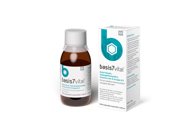 basis 7 vital to strengthen the immune system and nervous system by sanoctua, natural immune treatment for drinking with royal jelly, valuable vitamins and minerals, 100ml