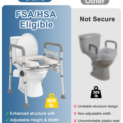 HOMLAND Raised Toilet Seat with Handles, Raised Toilet Seat for Seniors with Adjustable Height and Width, Raised Toilet Seat for Elderly, Pregnant Women, Fits Any Toilet