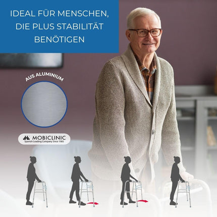 Mobiclinic®, Walking Aid, Mezquita, European Brand, Walking Frame, Foldable, Lightweight, Height Adjustable, For Seniors, Made of Aluminum, Non-Slip, Ergonomic Handles, Up to 100 kg, Silver