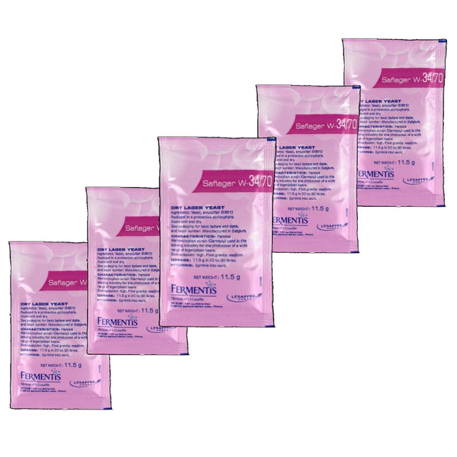 5 x Safale Saflager W34/70 Beer Yeast Lager and Pilsner Beers 11.5 g 10–15L