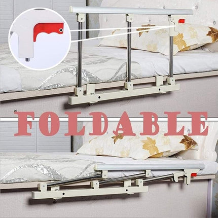 Foldable Bed Rail Safety Side Guard for Elderly, Adult Assist Handle Guard Rail, Handicap Bed Railing, Hospital Metal Handle Bumper, Fall Protection (White)