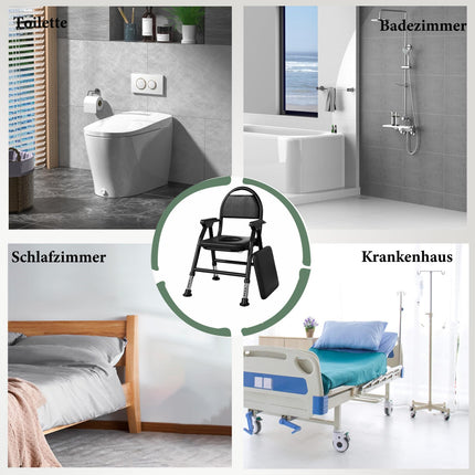 NJUN toilet chair for seniors, height-adjustable shower chair, foldable shower chair, toilet chair with padded seat and toilet bucket, stable and comfortable, load capacity 400 kg