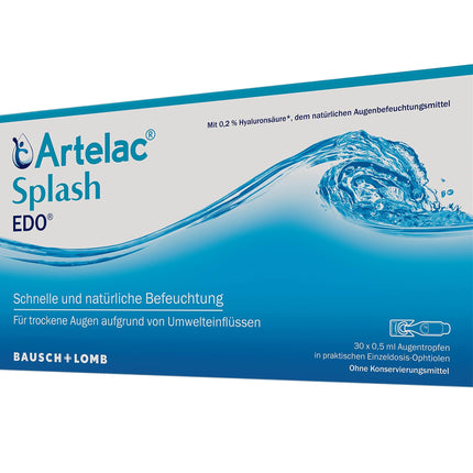 Artelac Splash EDO eye drops: Eye moisturizer with hyaluronic acid for dry eyes, lubrication and rewetting of contact lenses, 30 x 0.5 ml