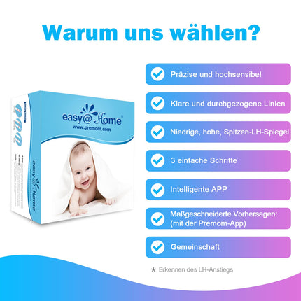 Easy@Home fertility test 50 x ovulation test fertility tests for ovulation – supported by the free Premom Ovulation APP, 50 LH tests
