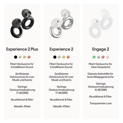 Loop Experience 2 Plus Earplugs – Certified Hearing Protection for Concerts &amp; Festivals, Live Events, Sports, DJs, and Night Owls – Noise-Canceling Hi-Fi Earplugs | SNR 17 dB