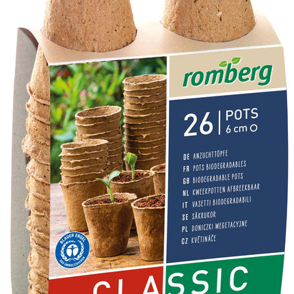Romberg 10091100 Coconut Grow Pots (Plant Pots) Classic - 6 cm, round, peat-free, biodegradable, 26 pieces