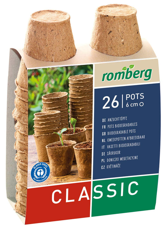 Romberg 10091100 Coconut Grow Pots (Plant Pots) Classic - 6 cm, round, peat-free, biodegradable, 26 pieces