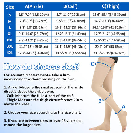 BellaAchtung Medical Compression Stockings Women &amp; Men 20-30 mmHg Graduated Support, Thigh Support Stockings, Edema Compression Socks Without Foot with Silicone Band