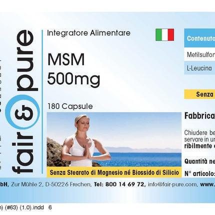 Fair &amp; Pure® - MSM 500mg Capsules - 180 Capsules - Methylsulfonylmethane - vegan - without magnesium stearate
