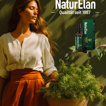 Vitamin D3 K2 high-dose drops - 50ml, 1000 IU vitamin D3 per drop, vegetarian, without additives, produced in Germany