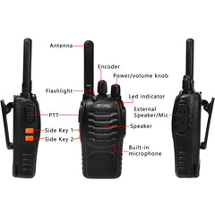 Walkie Talkie PMR446 license-free two-way radio, pofung PT88E 16 channels Professional rechargeable with long range USB charging station and earpieces Black 4 pieces