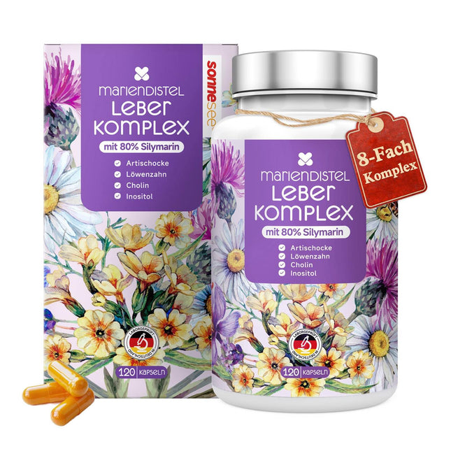 Liver Complex Milk Thistle 8-fold High Dose 120 Capsules with Choline Inositol Turmeric Aritchoke Dandelion 80% Silymarin Supports Normal Thyroid &amp; Liver Function Liver Test Winner Vegan