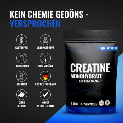 Creatine Monohydrate Powder 500g - Creatine monohydrate in micronized quality with optimal high dosage - pure, without additives, 100% vegan - packaging may vary