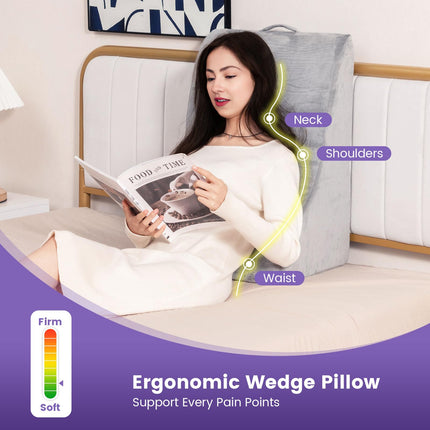 GIANTEX back cushion reading pillow sofa, wedge cushion bed multifunctional wedge cushion, vein cushion for elevating legs, leg elevation cushion with removable cover, support cushion for legs gray