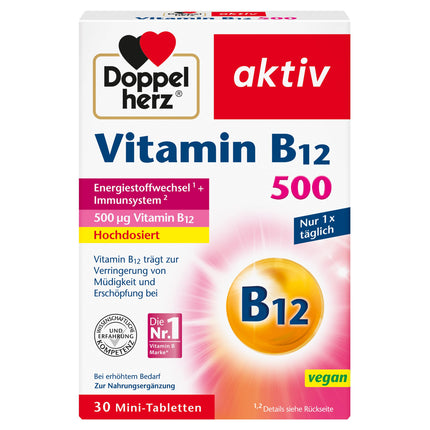 Doppelherz Vitamin B12 500 - High dose with 500 µg vitamin B12 per tablet - vegan - 30 mini-tablets