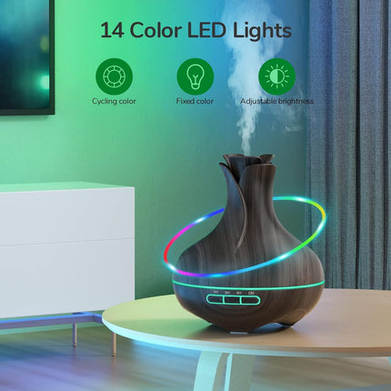 Aroma Diffuser, 600 ML with 8 Essential Oils, Bedroom Humidifier, Humidifier with Remote Control, 4 Timers, Automatic Waterless Shut-off for Large Rooms