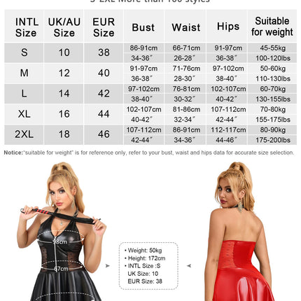 ohyeahlady Leather Dress Women Black Elegant Short Dress Plus Size Wetlook Sexy Lingerie Curvy A-Line PU Leather Party Dress V-Neck Mini Dress Clubwear Lingerie Curvy Women Black, XXL