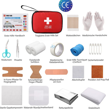 HONYAO® First Aid Kit, Mini Travel First Aid Kit 90 Pieces, Emergency Bag Emergency Kit Small for Outdoor Home Car Workplace Camping Motorcycle Bicycle Hiking Emergency