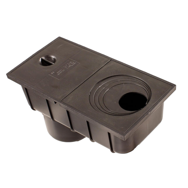 ScarMaxx - Rainpipe drain, gutter drain - Rain gully DN 110 - Floor drain Compatible with gutters 50-110 mm - Plastic, Black - 29.8 x 15.2 x 16 cm - with collecting basket, drain under