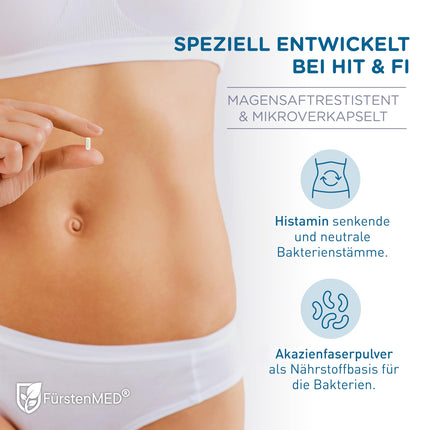 FürstenMED® Bifidoflor HIT + FI for histamine intolerance and fructose intolerance with Bifidobacterium and Lactobacillus strains - 60 gastro-resistant capsules - Laboratory-tested, vegan, and without additives