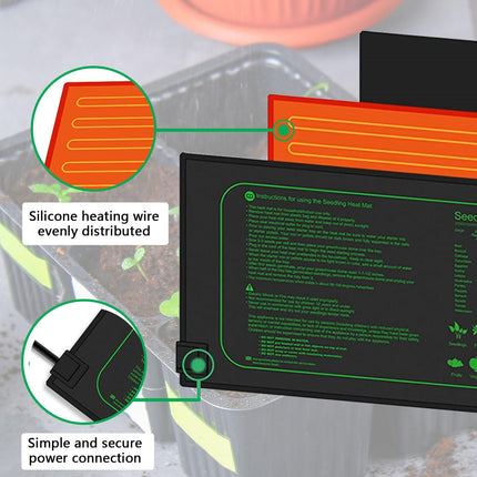 Aisny Seedling Heating Mat, 50W Indoor Greenhouse Heating Mat Thermostat Controller 68°F-86°F Reptiles Pets Heat Plate Amphibians Temperature Heating Pad Plant Mat Warmer, 25 x 52 cm