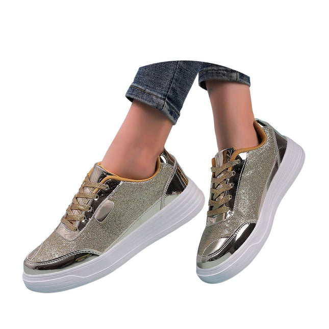 Hippie Shoes Women's Lace-Up Shoes Festive Patent Shoes Sequin Shoes Glitter Shoes Spring Non-Slip Glitter Sequins Flat Elegant Sneakers Trekking Shoes