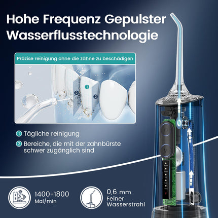 Oral Irrigator Cordless Electric Tooth Cleaner, Vimmk Dental Irrigator Water Flosser 5 Modes &amp; 8 Nozzles USB-C Rechargeable Water Flosser IPX7 Waterproof, 300ML Water Tank Mouth Cleaner (Black)