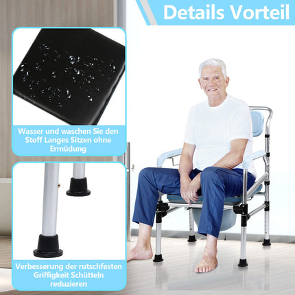 Yakimz commode chair, shower stool including bucket, height adjustable 42-54cm, with padded seat and toilet bucket, load capacity up to 160kg, commode for seniors and pregnant women, disabled people