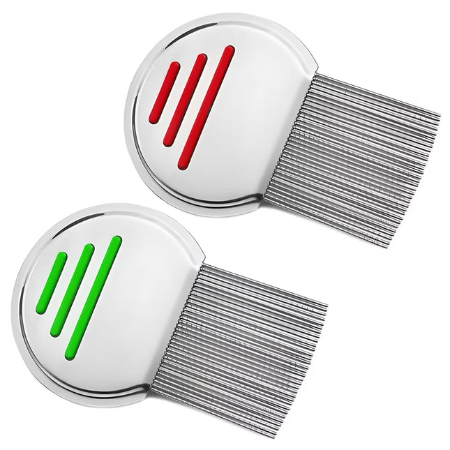 2 Pack Smooth Lice Comb, Stainless Steel Extra Fine Nits Comb, Reusable Metal Lice Comb, For Children, Pets and Adults, Head Lice Treatment (Red and Green)