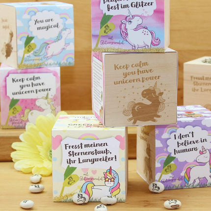 Grow Your Own Unicorn Bean, Wooden Cube with Laser Engraving "You Are Magical," Sustainable Gift Idea, Growing Kit, Ecocube, Made in Austria