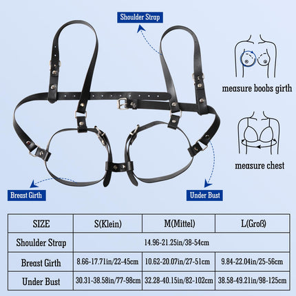 BDSM Bondage Sex Toys for Couples - Breast Cuffs for Woman Harness Ladies Leather Bra Sexy Lingerie Ladies for Sex Extreme Erotic Bondage Set for Cup Sizes, Large