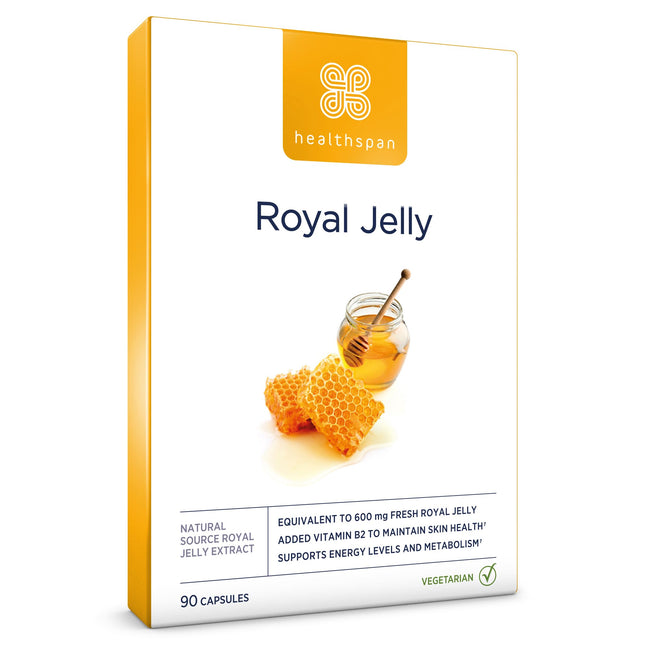 Healthspan Royal Jelly 600 mg | Reduces tiredness and fatigue | Nutritious nectar | Added vitamin B2 | Contains at least 6% HDA | Vegetarian | 90 Capsules