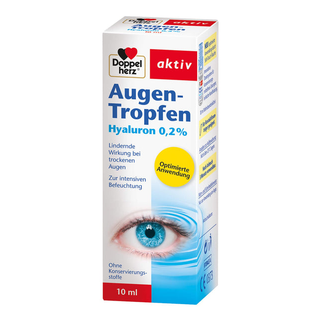 Doppelherz Eye Drops Hyaluron 0.2% – Preservative-free medical device with soothing effects for dry eyes – 10 ml sterile solution