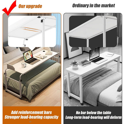 GXQFC Overbed Table with Wheels, Nursing Table on Wheels, Height Adjustable Desk, PC Table Over Bed Computer Table, Mobile Laptop Notebook Stand for Bedroom/Hospital (Color: Wood)
