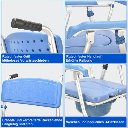 Shower Chair Commode Chair with Wheels for Seniors | Mobile Folding Shower Chair Commode Chair with Armrests and Backrest, Maximum Load Capacity of 150 kg (Blue 1)